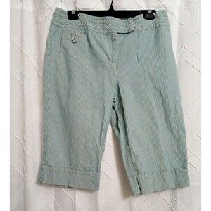 DFA New York Crop Capri Pants Seersucker Stripe cuff Sz 12 Preppy
